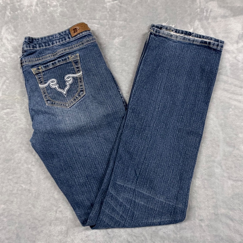 Y2K Royal Blue Bootcut Jean Womens 17x39 Medium Wash Embroidered Pockets Stretch